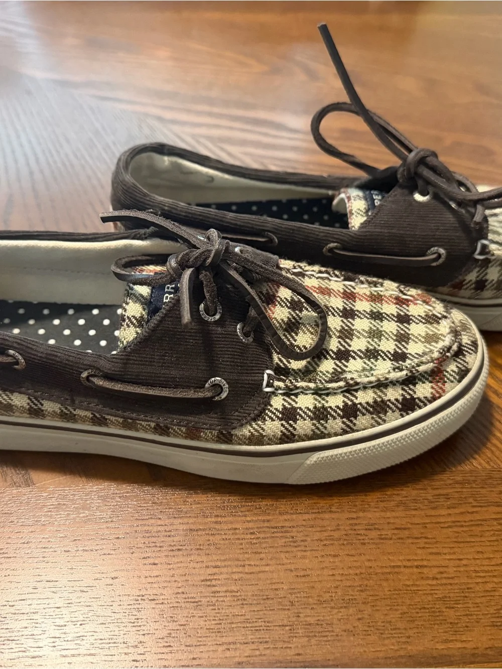 Sperry Brown Canvas & Plaid Boat Shoes